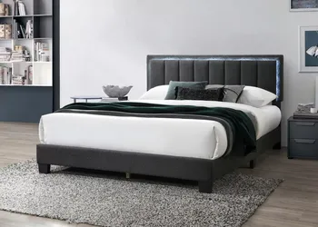 Queen Grey Led Platform Bed With Ortho Mattress Included!!