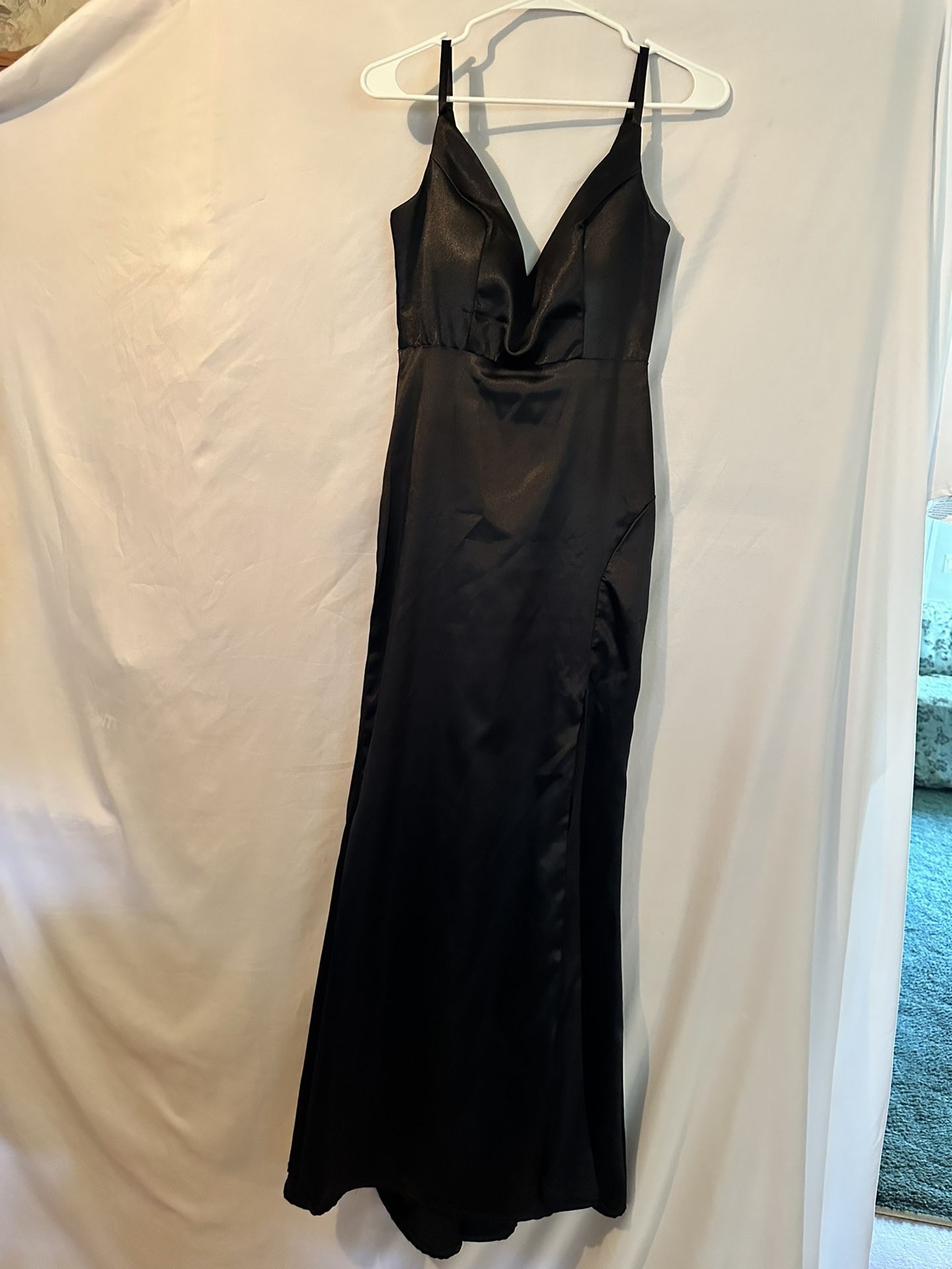Black Satin Dress with Side Slit