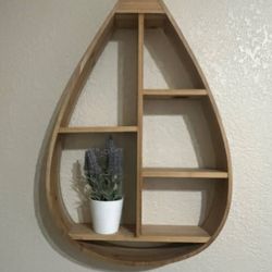 Mid Century Style Tear Drop Shelf With 5 Cubbies Perfect For Oils, Dec
