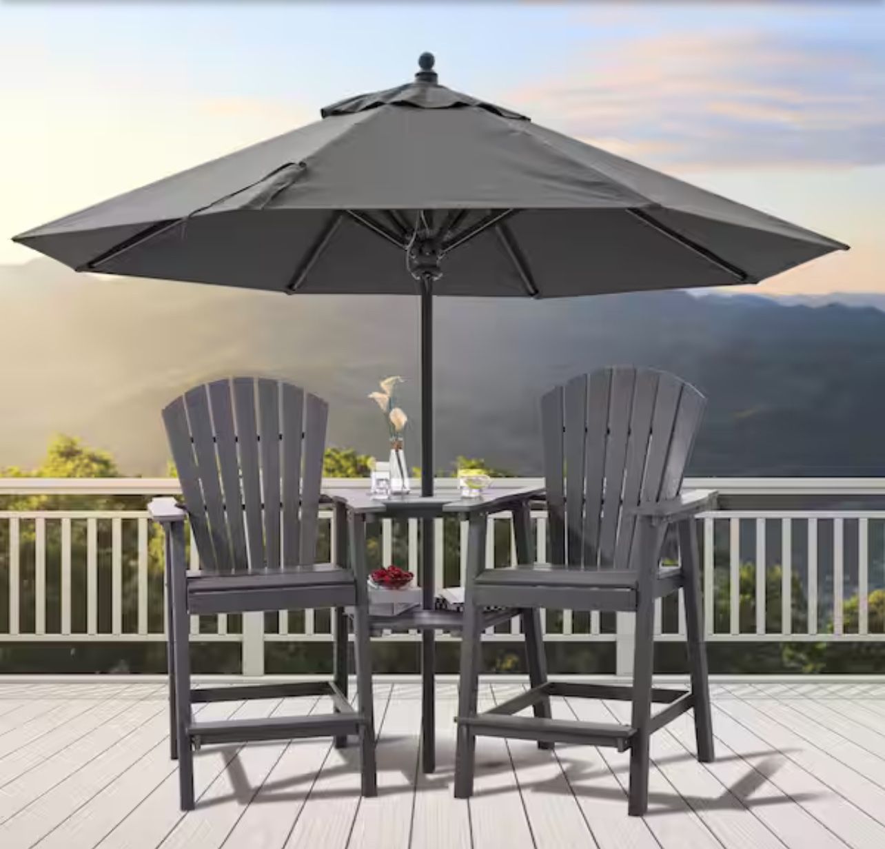 Outdoor Hdpe Tall Adirondack Chair Set with Connecting Tray in Grey (Set of 2)