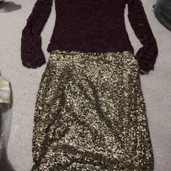 Girls Party Suit ,lace Top And Golden Skirt 