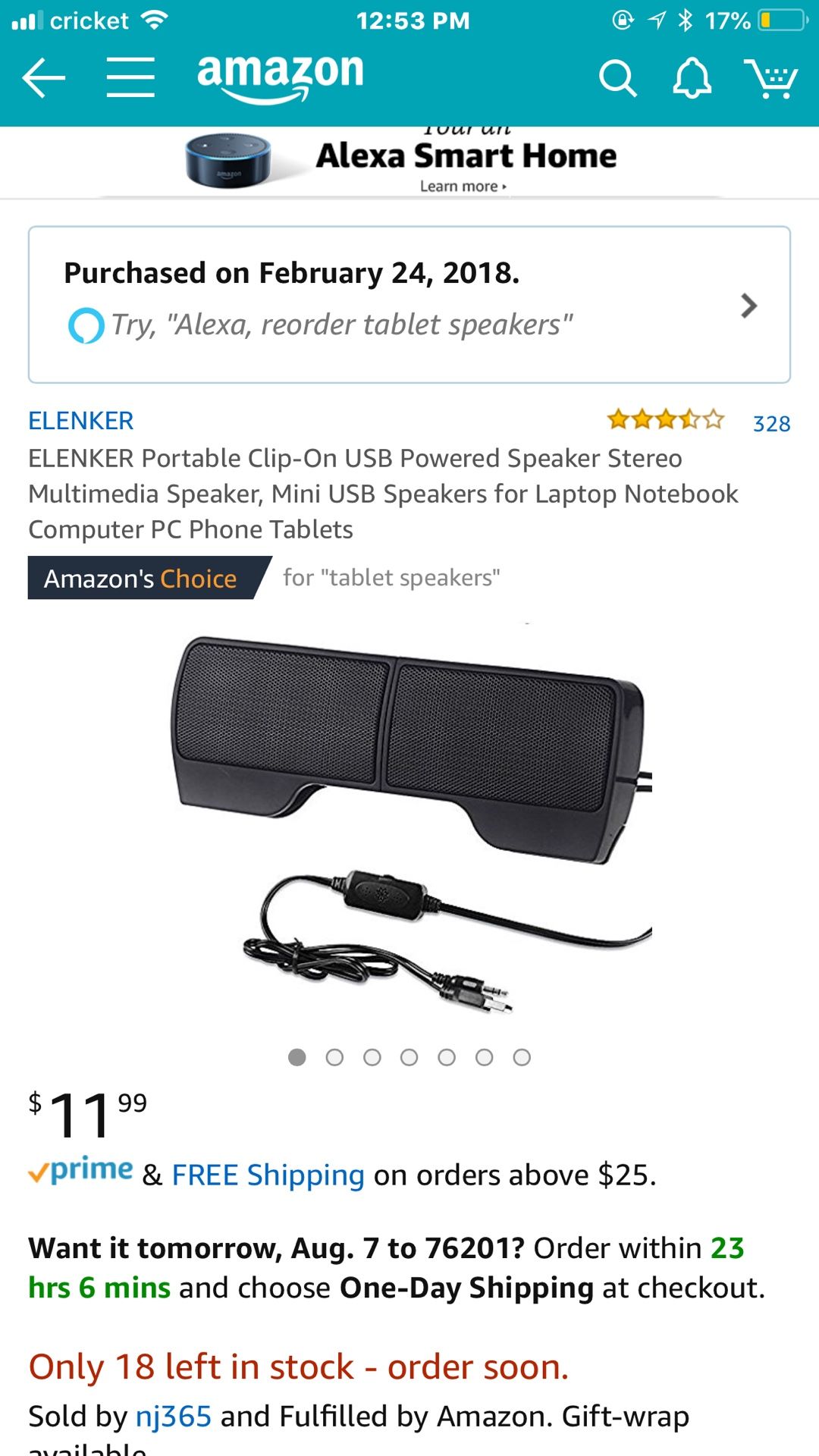 ELENKER Portable Clip-On USB Powered Speaker Stereo Multimedia Speaker, Mini USB Speakers for Laptop Notebook Computer PC Phone Tablets