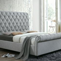 Kate Gray Upholstered King Sleigh Platform Bed

