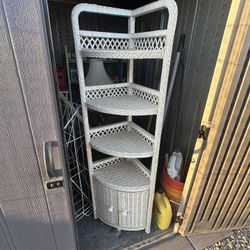 Vintage White 80’s Wicker Corner Shelf