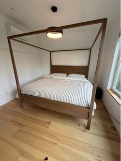 Crate & Barrel Keane Solid Driftwood King Canopy Bed