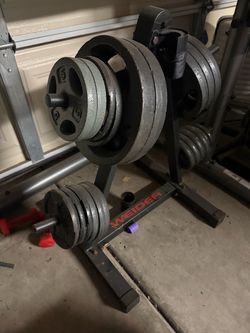 Weider plate-loaded weight setup