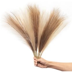 Faux Pampas Grass, Set of 6 Stems Large Tall 17'' Artificial Fake Flowers,Artificial Pampas Grass Vase-Dried Pampas Grass-Pompous Grass Branches Large