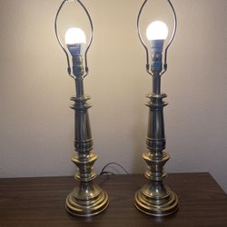 Vintage Pair Of Stiffel Table Lamps Tall Brass Hollywood Regency MCM 