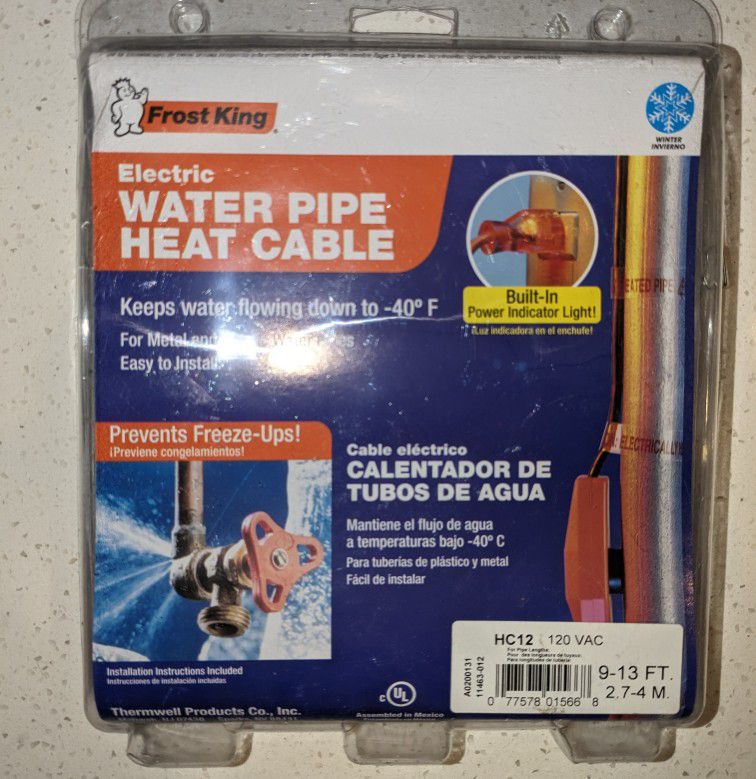 Electric water pipe heater cable, FROST KING, 9 - 13 Ft. EUC