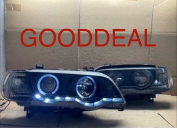 #OH131 2000-2003 BMW X5 HALO LED BLACK HALOGEN HEADLIGHT PAIR