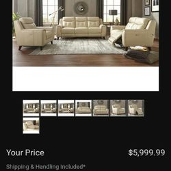 Campania Leather Power Reclining LARGE COUCH with Power Headrests