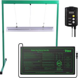 iPower 24W 2 Feet T5 Fluorescent Grow Light Stand Rack (6400k) and 10" x 20.5" Seedling Heat Mat and 40-108 Degrees Fahrenheit Digital Heat Mat Thermo