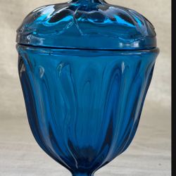 Viking #1486 Epic 4 Square Covered Candy Dish MCM Early Bluenique VTG Jar 