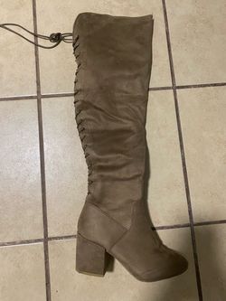 Taupe Over-the-Knee Lace-Up Block Heel Boot