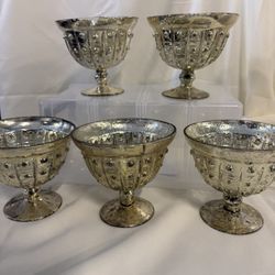 Mercury Glass Footed Compote Vases. All 5 For Just $10
