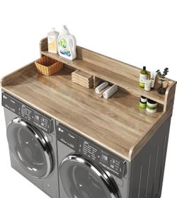 (399) 2-Tier Washer and Dryer Countertop with 2.75" H Guard,54" W x 27.5" D Laundry Countertop Cover with Non-Slip Pad,Large Space Laundry Topper for