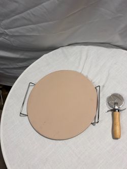 Pizza Stone with Rack and Cutter Set