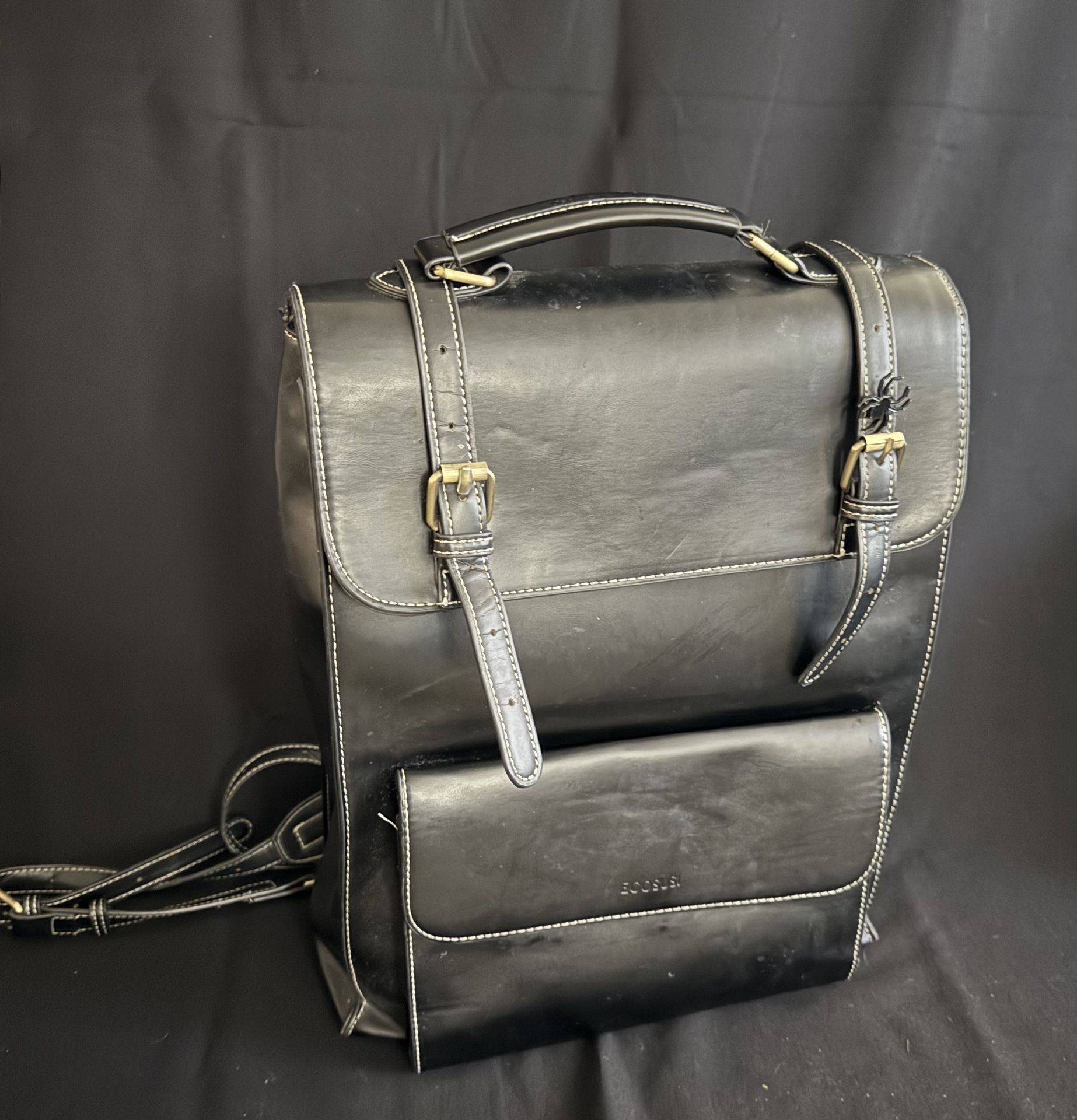 Black Leather Backpack / Laptop Bag