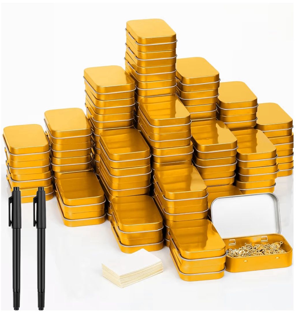 meekoo 162 Pcs Metal Tins Empty Rectangular Storage Container Kit Includes 80 Hinged Tin Box 3.7 x 2.4 × 0.8 Inch Craft Organizers Metal Boxes with Li