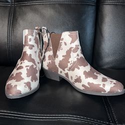 Arizona Brand Memory Foam 6M Brown Cow Print Soft Upper Booties Western Cowgirl
