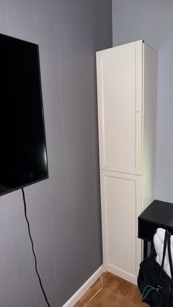 Tall White Storage Cabinet with Doors