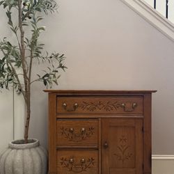 Vintage Solid Wood Cabinet with Hand Carved Floral Details