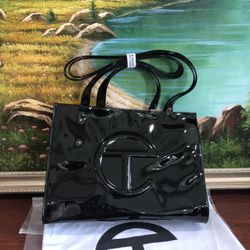 Telfar Medium Patent Shopping Bag Black