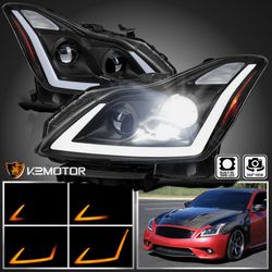 Black Full LED Sequential Headlights Fits 2008-2015 Infiniti G37 Q60 Coupe