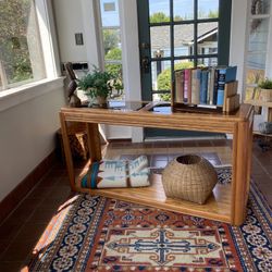 Cool Vintage 90s Oak Console Table with 2-Pane Glass Top