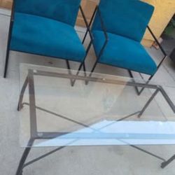 Brand New! 2 Ashley Furniture Aniak Accent Chairs Rainforest/ Teal Cushions with Matching Table
