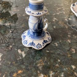 Delft Candle Holder Dutch Holland Single Blue White Traditional Vintage Handpainted 