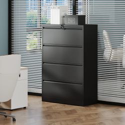 4 Drawer Lateral File Cabinet, Heavy Duty Metal Filing Cabinet, 35.4 Inch Wide
