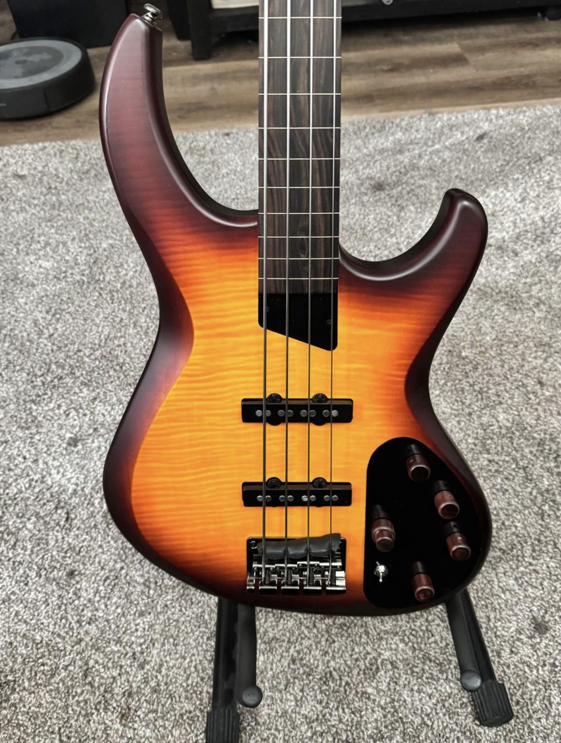 MTD Kingston Saratoga Deluxe 4 String Bass - Deep Cherry Burst Maple with Monster Tone Pick Ups