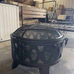 Fire Pit Set for Outside, 23 inch Wood Burning Outdoor Fire Pit, Large Steel Firepit Bow for Patio Garden BBQ Camping Picnic, with Spark Screen, Fire 