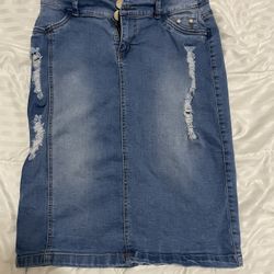 2 Jean skirt (one with rips, other plain lighter jean color) and 1 soft fabric skirt