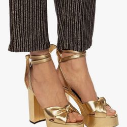 Goolita Metallic Lace Up Chunky Heel Platform Heels Size 10