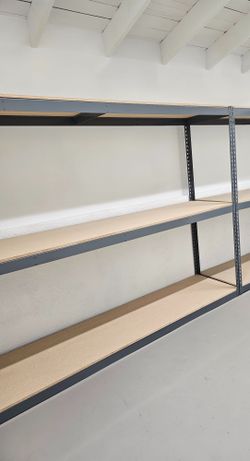 Garage Shelving 96 in W x 24 in D Steel Rivet Rack 3 Tier Similar to Uline Stronger Than HomeDepot Lowes And Costco Delivery Available