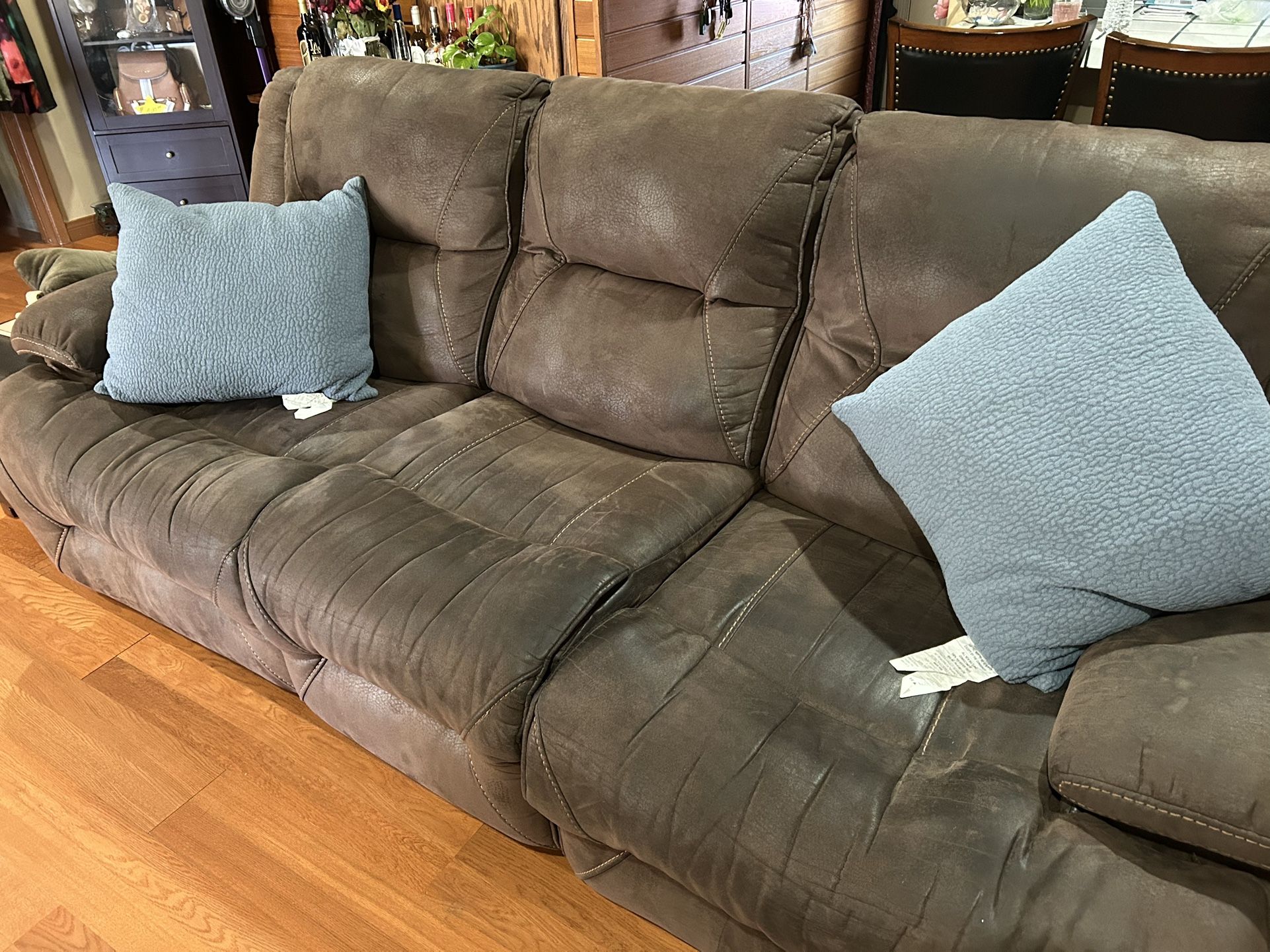 Reclining Brown Sofa With USB Ports 