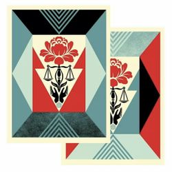 OBEY “Cultivate Justice” Print SET (Red & Blue) LE 400 *MINT SEALED* Signed Matching Numbered Set Shepard Fairey 18x24”