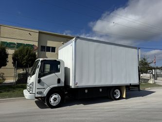 2018 Isuzu NPR HD 16 Foot Box Truck With Aluminum Railgate Gas Diesel Box Caja Flatbed Low Miles International Freightliner 