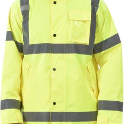 High Vis Rain Jacket Trench Coat &Safety Rain Jacket Rain Bibs ANSI Class 3, Size: Medium