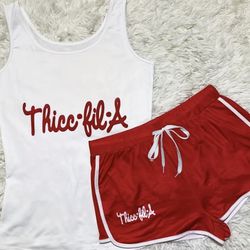 Brand New Womens Juniors JRS 2pc Sporty Thicc-Fil-A Tank Top & Shorts Outfit Set. Size XXL 14