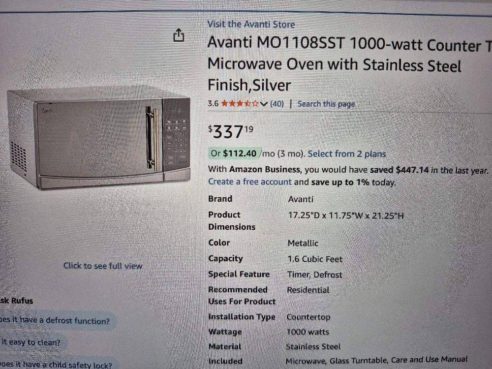 Avanti Microwave Oven Mint Cond. Like New