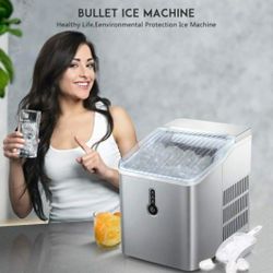 Ice Maker Countertop, Portable Ice Maker with Self-Cleaning, 26Lbs/24Hrs, 9 Cubes Ready in 8 Mins, One-Key Operation, Compact Ice Maker with Ice Scoop