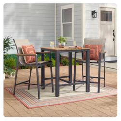 💥Big Deal💥Style Selections Waterline 3 -Piece Gray Counter height Steel Square Table with 2 Chair