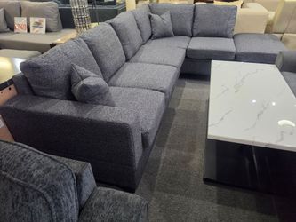 Brand new 112" x 78" charcoal linen reversible sectional