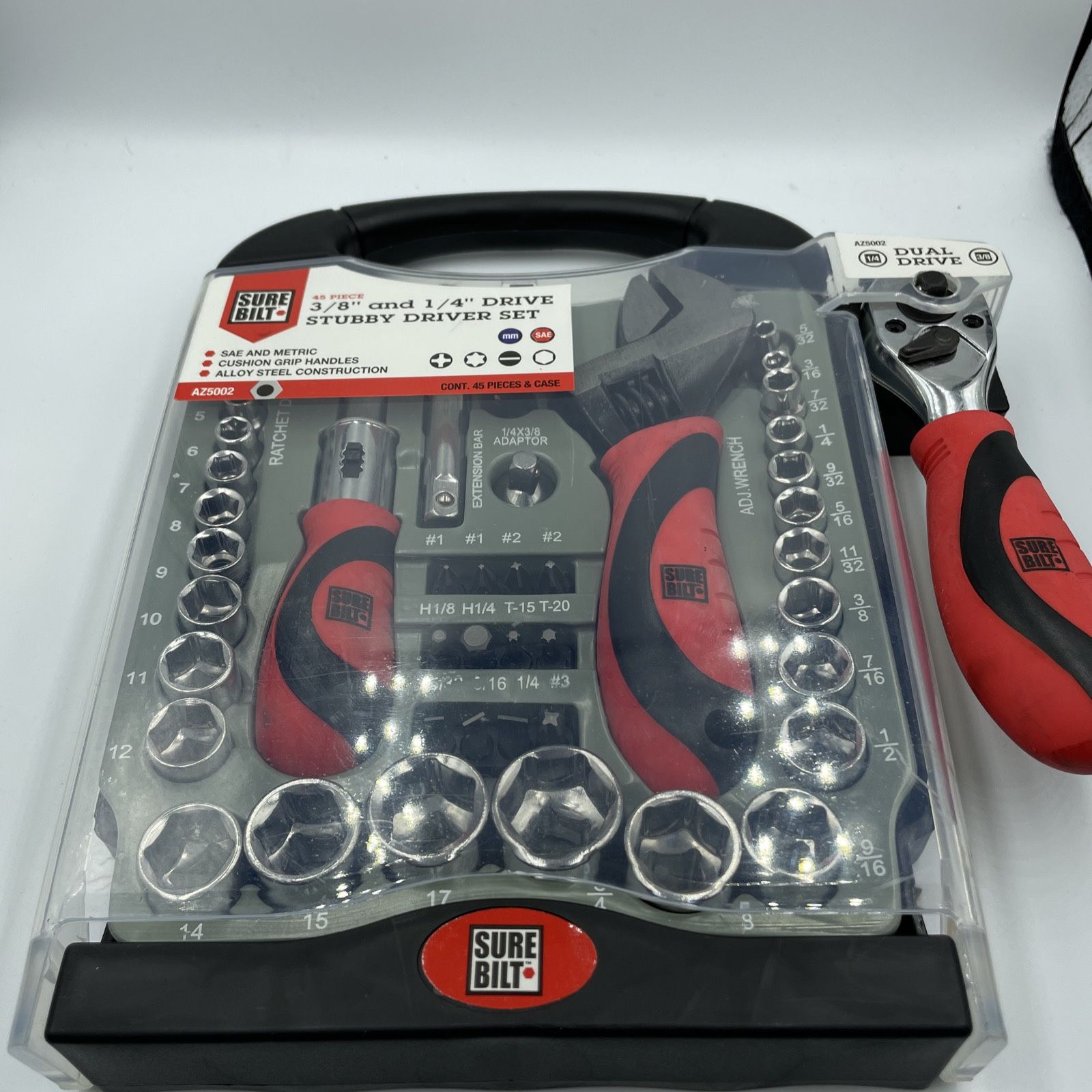 SUREBILT Stubby Driver Dual Drive Ratchet SAE/METRIC Tool Set 45 Piece # AZ5002