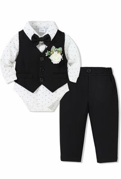 5Pcs Baby Boy Clothes Suit Set With Shirt,Vest ,Tie,Corsage,Pants