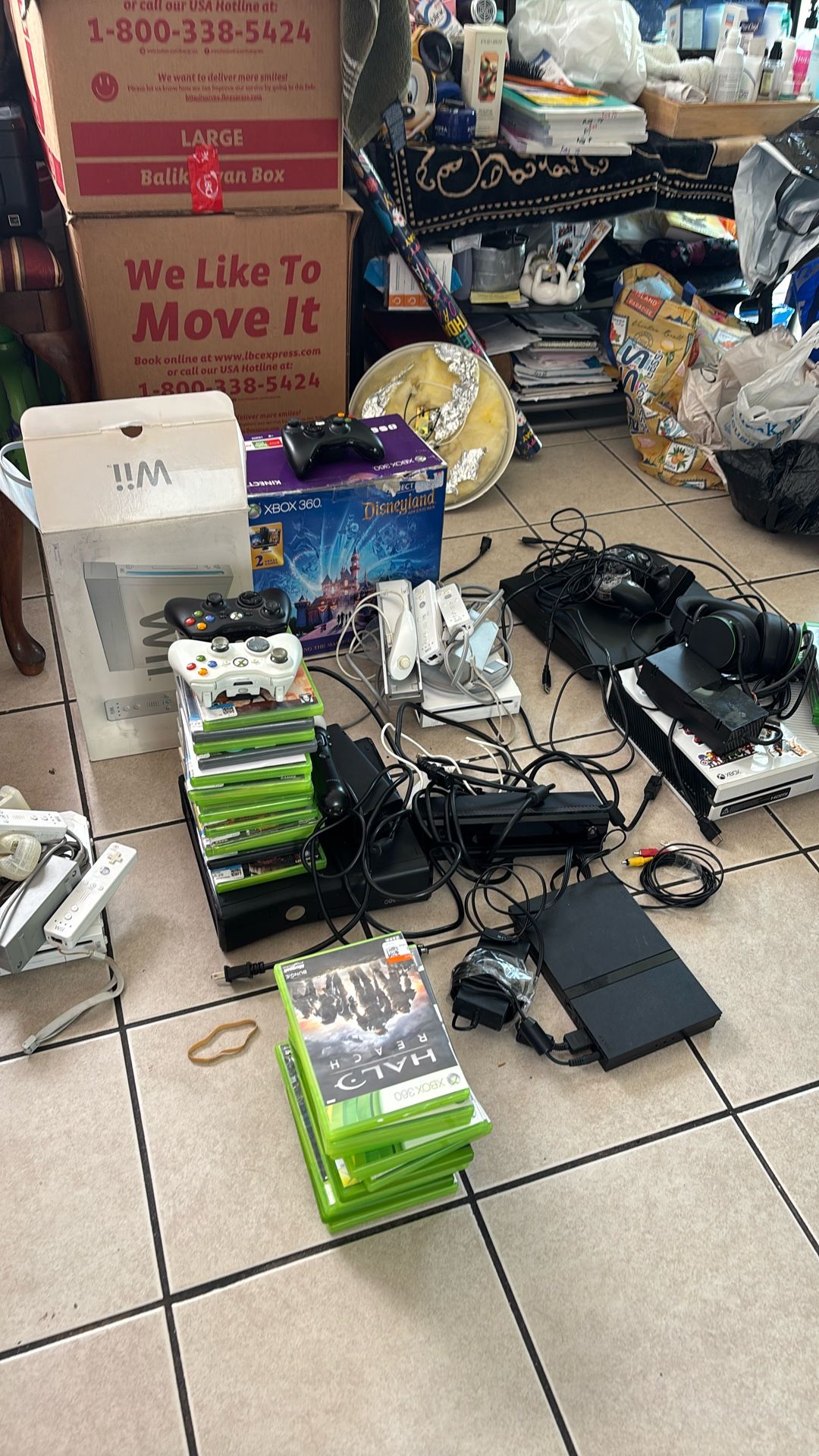 2ex Box 360 With Evenly Thing Controller And Remote Controls And Games In Good Condition 1 Ex Box 1 With All The Cables Just Needs 1 Remote 3 Wii No