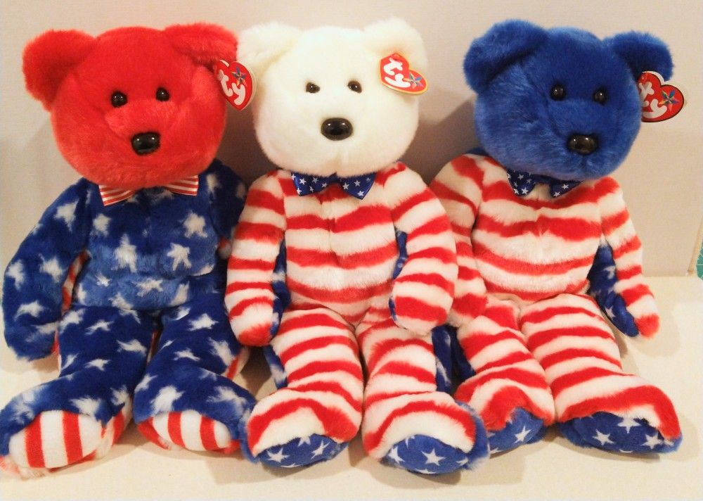 Retired Ty Beanie Buddies--Liberty Trio Teddy Bears $15 each